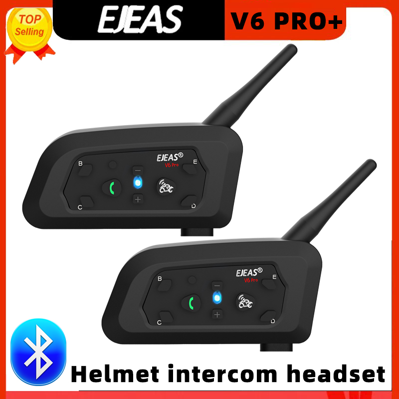 EJEAS V6 PRO + Bluetooth Interkom Motocyklowy do Kasku z Zasięgiem 800M, Komunikator BT dla 6 Użytkowników, Wodoodporny, MP3
