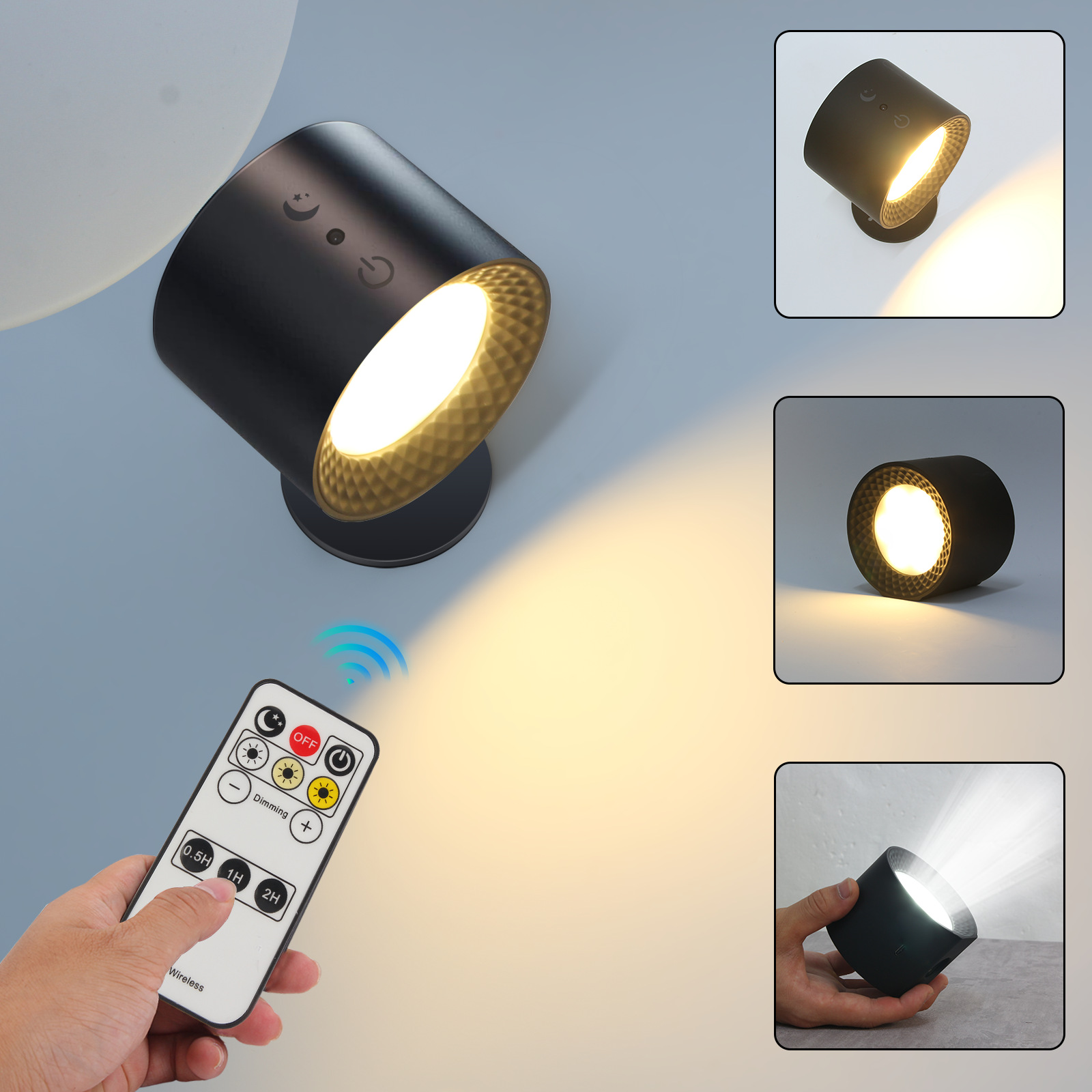 Applique murale LED à commande tactile, télécommande IR, aste par USB, sans fil, veilleuse portable pour chevet, chambre à coucher, lampe de lecture, 360 rotative