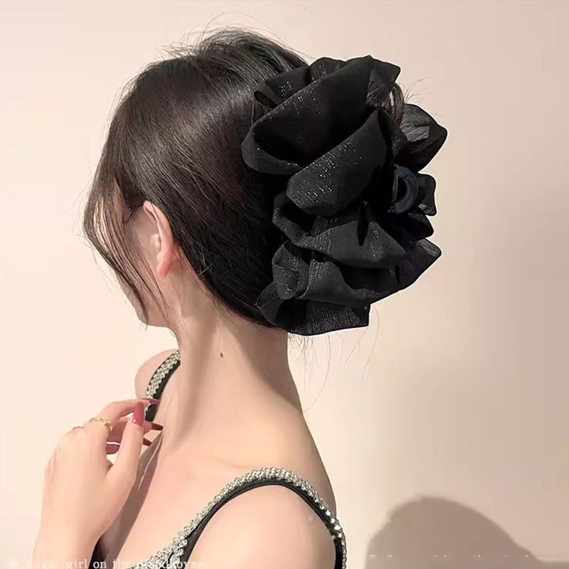 Presilha de Cabelo Feminina Elegante com Laço Grande de Chiffon de Três Camadas, Acessório de Cabelo Moderno e Doce para Decoração de Cabelo