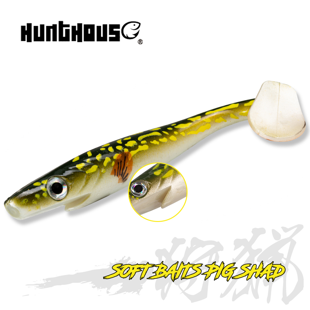 Señuelo de pesca Hunthouse Pike Pig Shad 120mm/150mm/200mm con cola de paleta impresa, señuelo de silicona suave natural para pez Musky