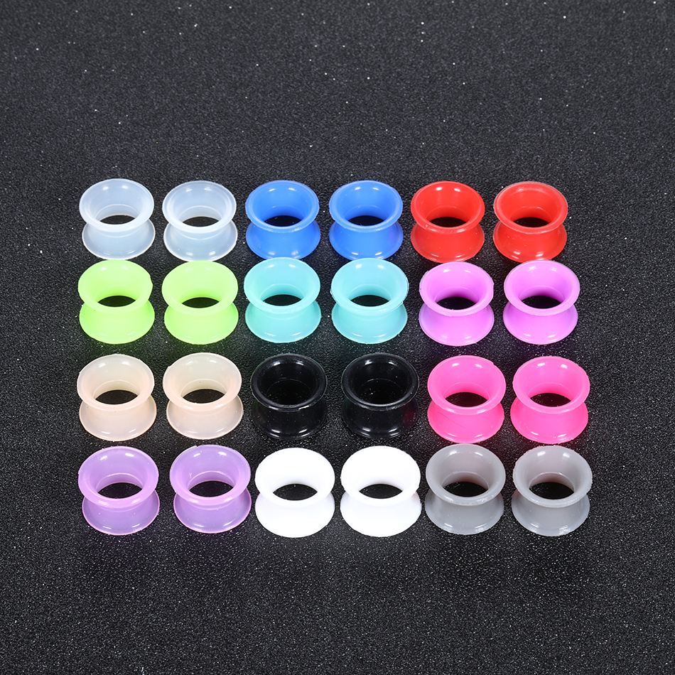 12 pares de medidores de ouvido duplos de silicone, medidores de orelha de cores mistas, piercing de expansão, joias corporais, altura 10mm