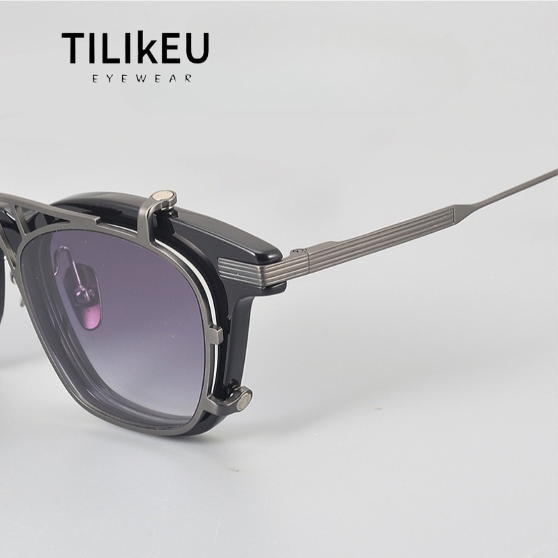 Top Quality Pure Titanium Acetate Rim Magnetic Eyeglasses Hanging Clip on Square Sunglasses UV Men Cool Retro Glasses Spectacle