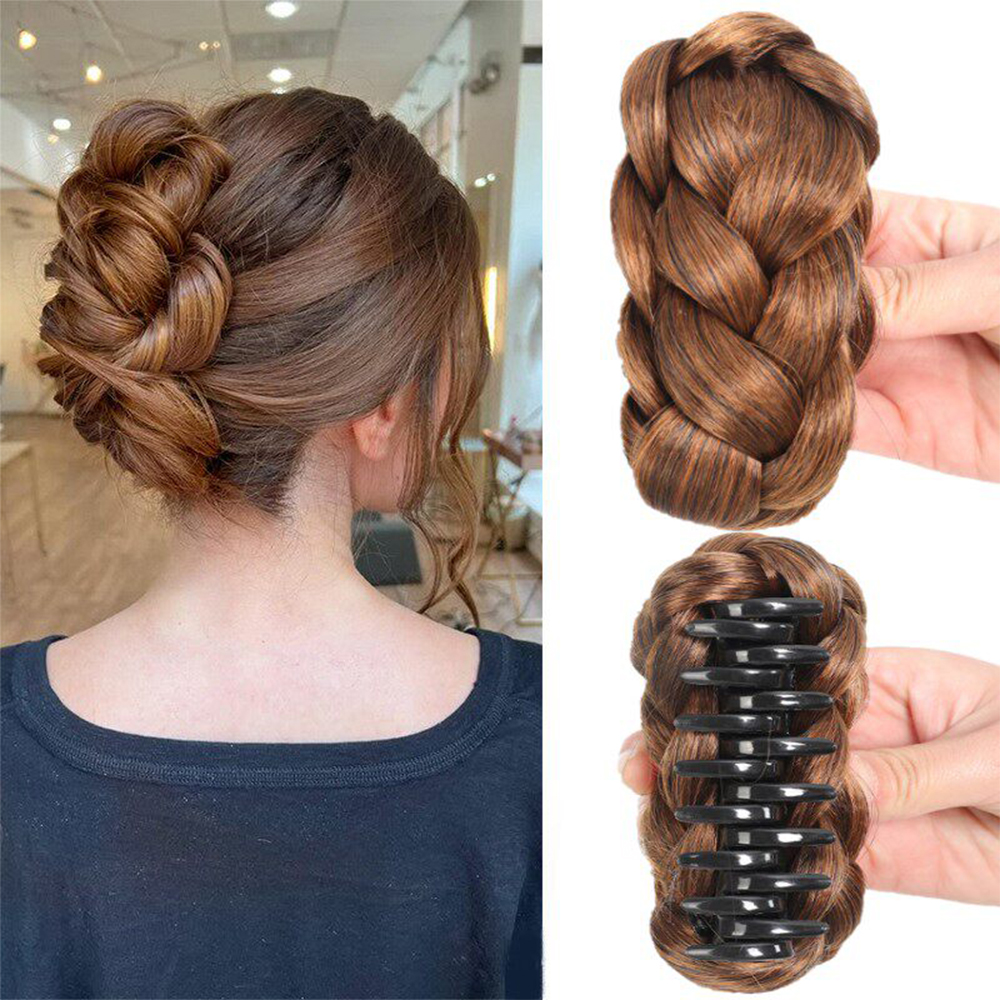 1 unidad de postizo sintético para moño con pinza, textura natural, extensión de cabello sintético para mujer y niña, para uso diario, fiestas y cosplay