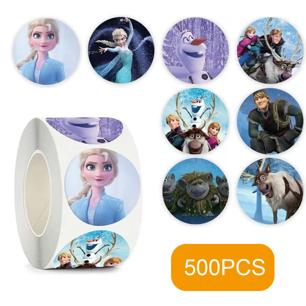 500 PCS/ม้วนการ์ตูน Disney Frozen Elsa Anna สติกเกอร์รางวัลซีลป้ายสติกเกอร์โน้ตบุ๊คน่ารักตกแต่ง Decals ของเล่นเด็ก