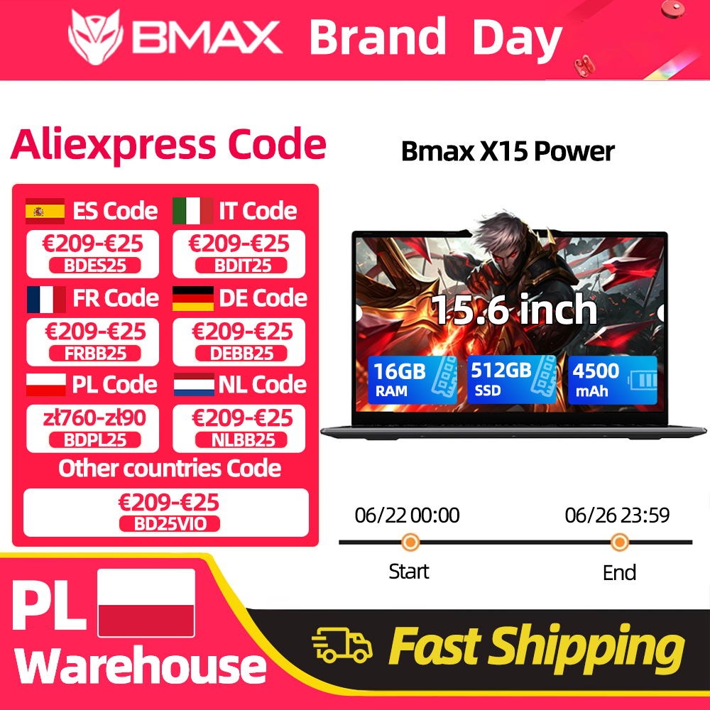 BMAX X15 Power 15,6 cala 16 GB RAM 512 GB SSD Intel Core i3-8109U CPU Windows 11 IPS Notebook 1920*1080 HDMI Wifi USB PC laptop