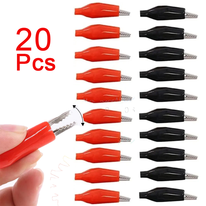 20pcs คลิปจระเข้โลหะ G98 จระเข้ไฟฟ้า CLAMP การทดสอบ Probe Meter สีดําสีแดงพลาสติก BOOT รถแบตเตอรี่อัตโนมัติ