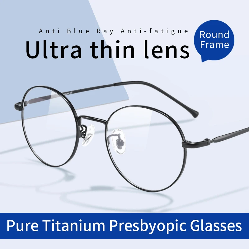  Ultra-Thin Titanium Reading Glasses for Men and Women,Anti-Blue Light Round Retro Eyeglasses,Presbyopic Glasses,Readers