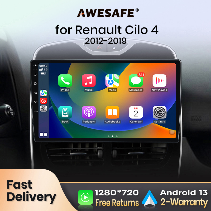 AWESAFE PX9 Autoradio Autoradio pour Renault Clio 4 2012-2019 écran Carplay sans fil Android Auto stéréo GPS Navi FM RDS BT SWC