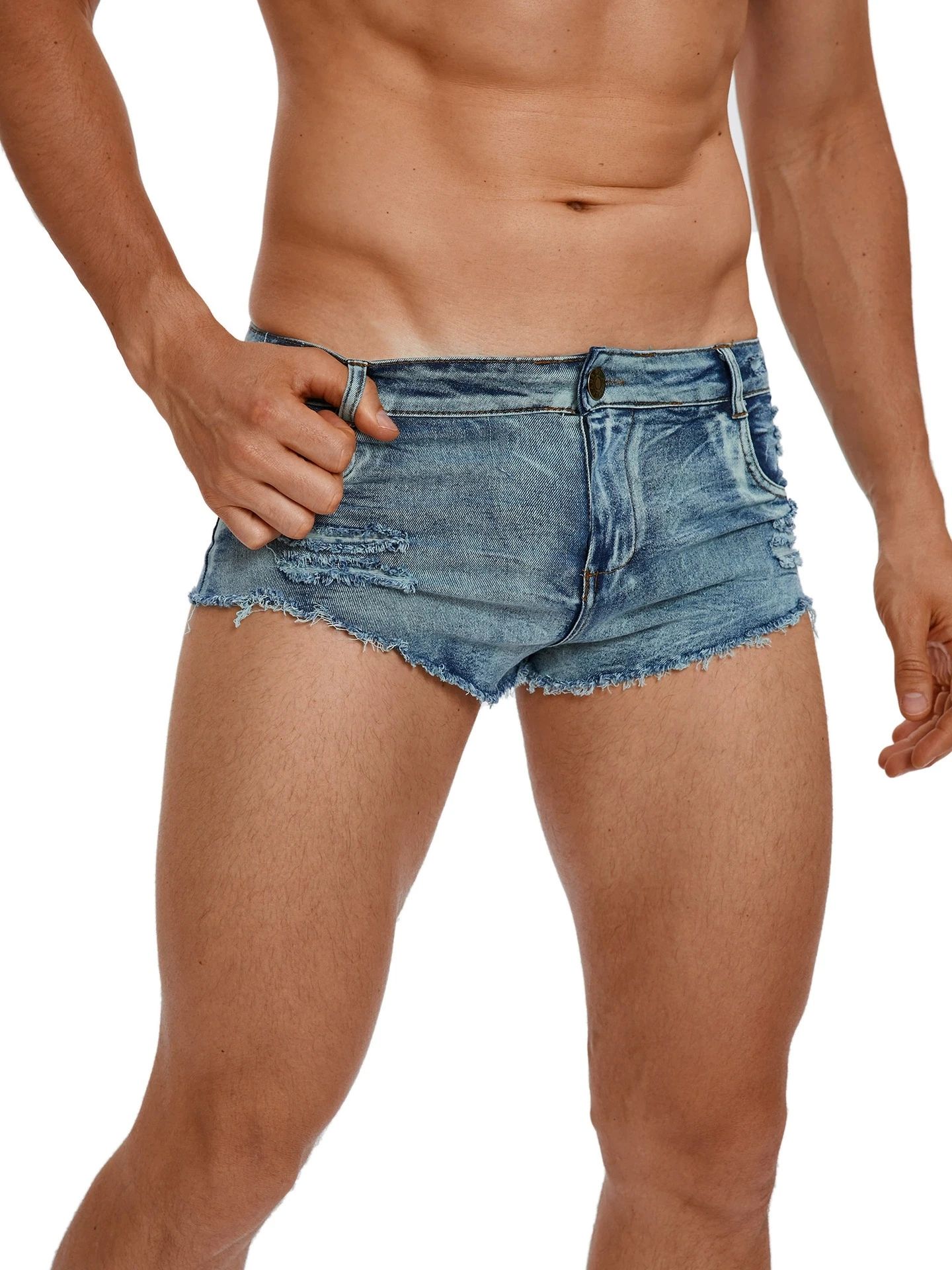 Herren-Jeansshorts mit Niedriger Taille, Modische Taschen, Sommer-Freizeitshorts, Vintage-Denim-Farbe, Herren-Nachtclub-Hotpants, Männerkleidung