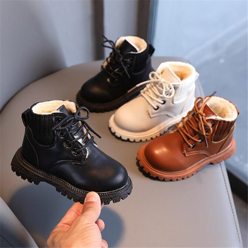 Skórzane Chelsea Boots dla dzieci wodoodporne dziecięce trampki beżowe buty śnieżne dla dzieci buty zimowe dla chłopca
