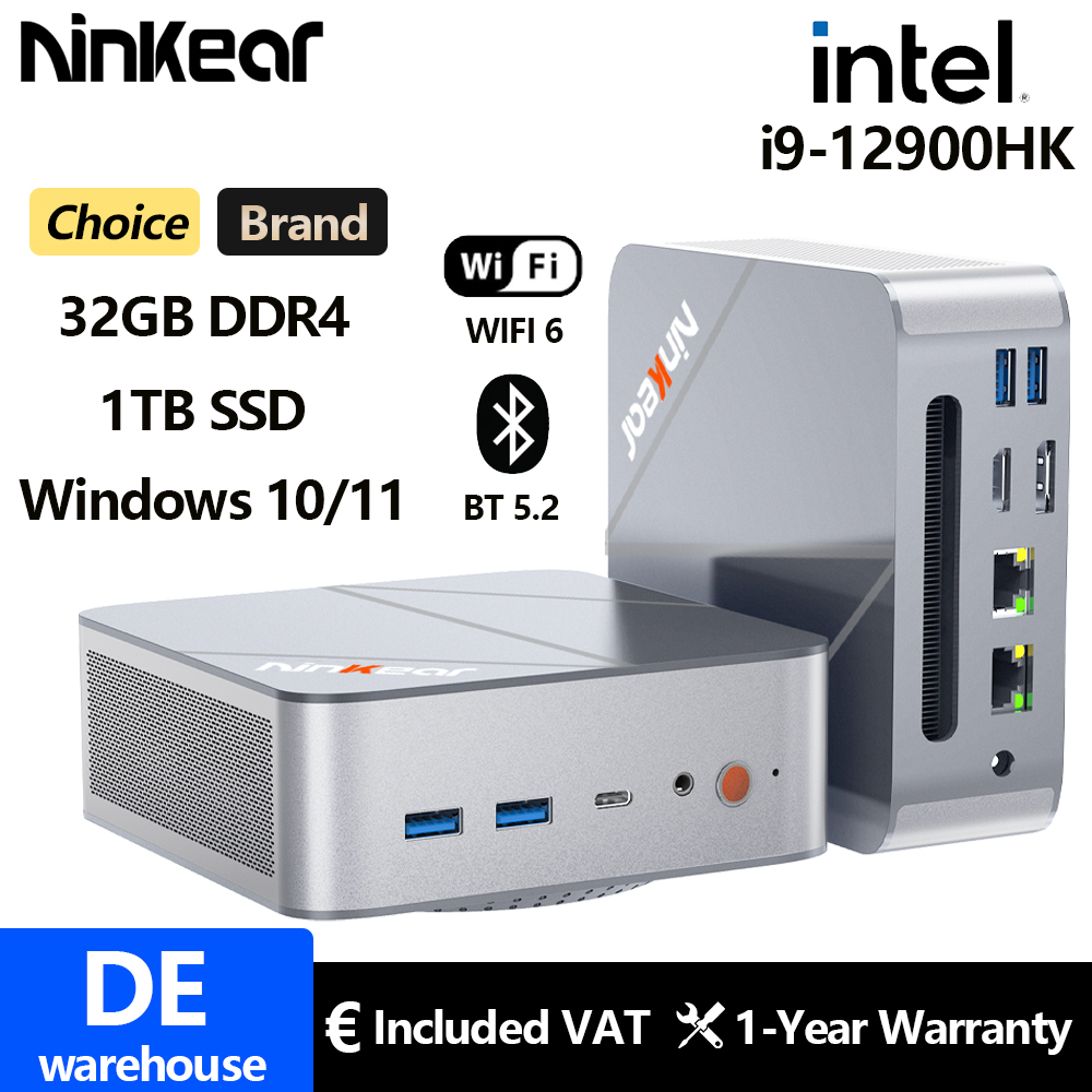 Ninkear Mini PC L12 Pro Intel i9-12900HK Windows 10/11 OS 32GB DDR4 1TB SSD WiFi 6 BT5.2 Tri-Display PC Computador de jogos de mesa