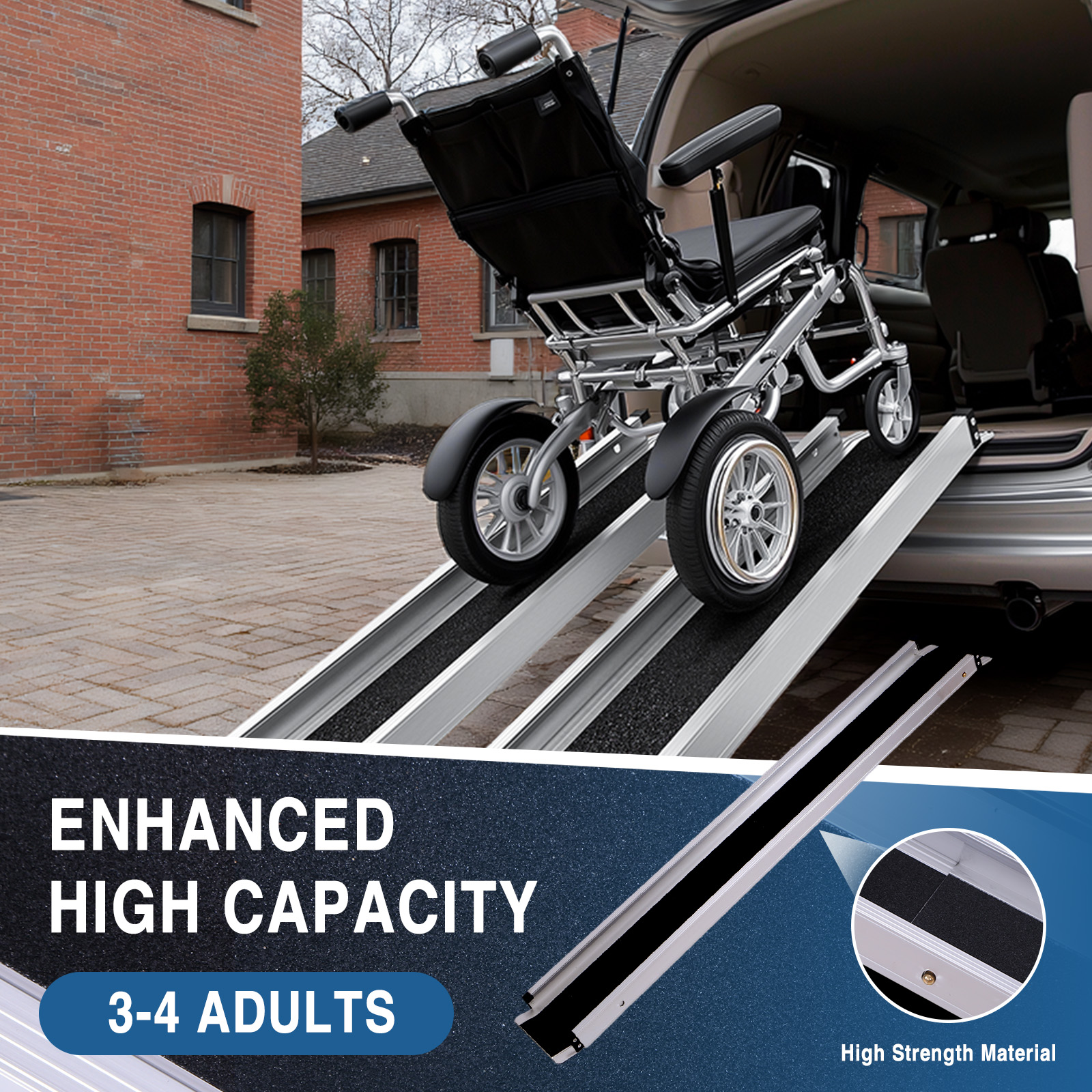 8 Feet Adjustable Threshold Ramps Portable Folding Threshold Wheel Chair Ramp Non-Slip 661 LBS Capacity for Home Stairs Steps