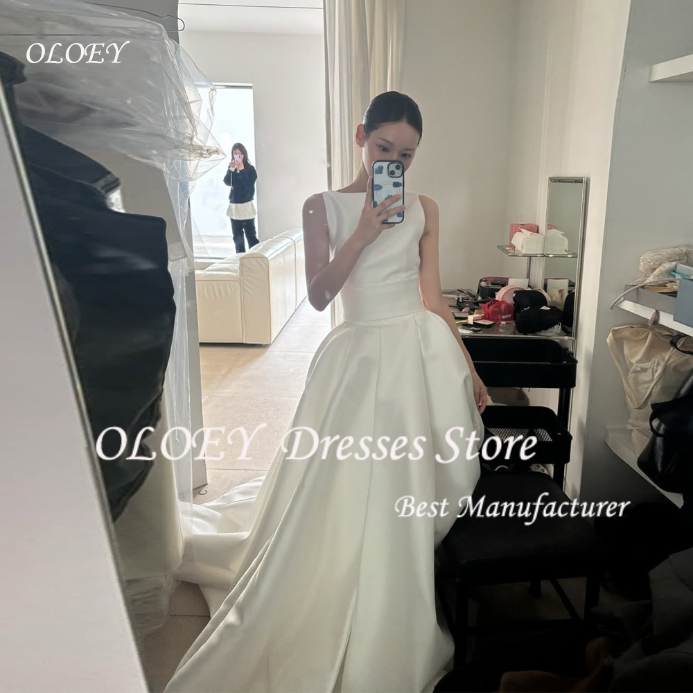 OLOEY Simple Floor Length Korea Wedding Photo Shoot Dresses O Neck Sleeveless Corset Bridal Gown Custom Made 웨딩드레스 2025