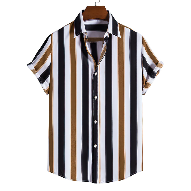 Camisa hawaiana para hombre, camisas de manga corta con estampado de rayas de verano, botón de solapa, ropa de calle grande para hombre, Top Social informal de moda
