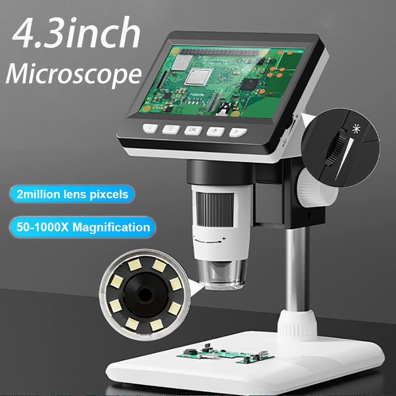 Microscopio Digital con pantalla IPS de 4,3 pulgadas, microscopio de monedas 1600X, microscopios electrónicos profesionales USB de 2MP para reparación de PCB de relojes