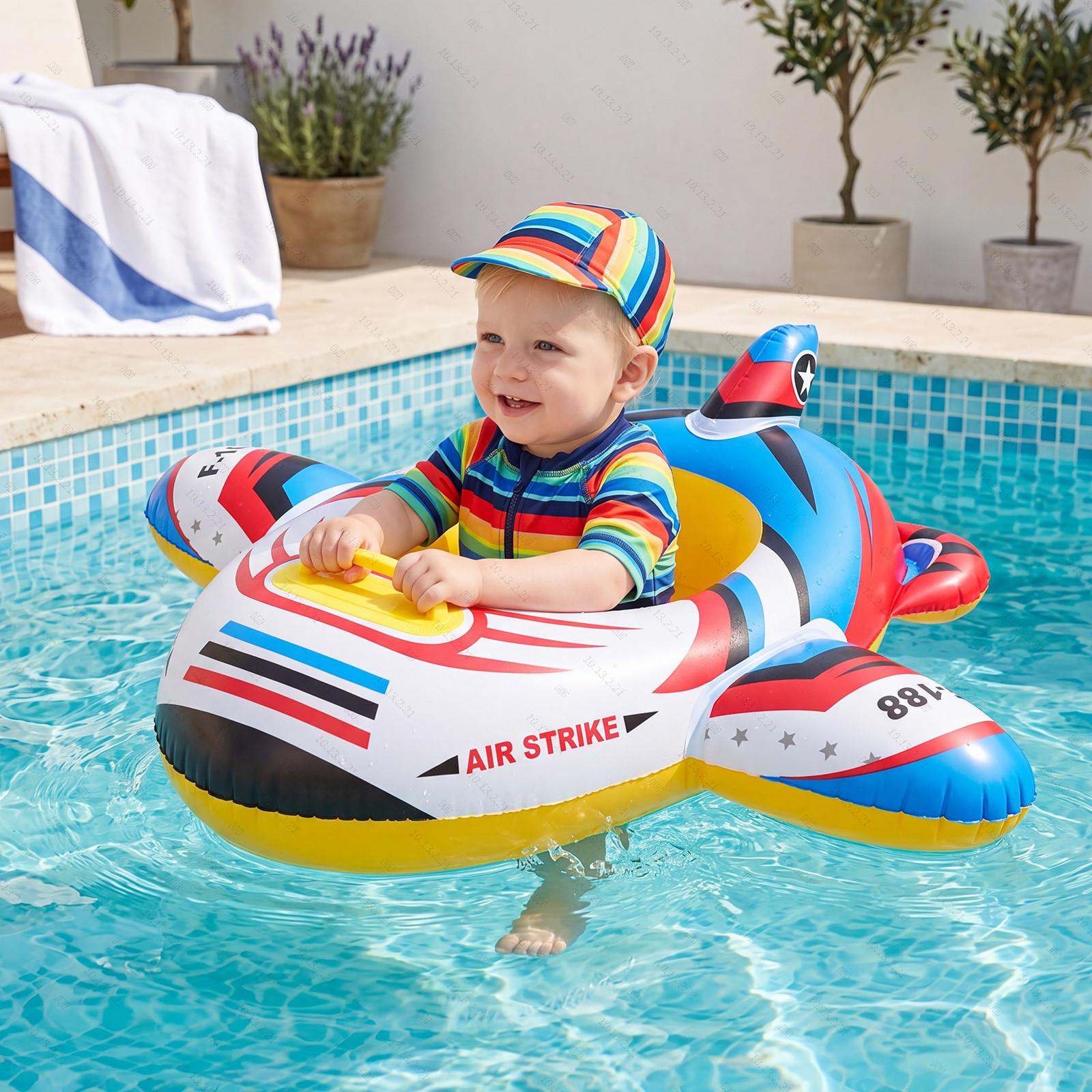 1 Stück aufblasbares Flugzeug-Schwimmkissen für Kinder, für Wasserspaß, niedliches Auto-Schwimmkissen mit Griffen für Babys, Sommer, Strand, Schwimmbad