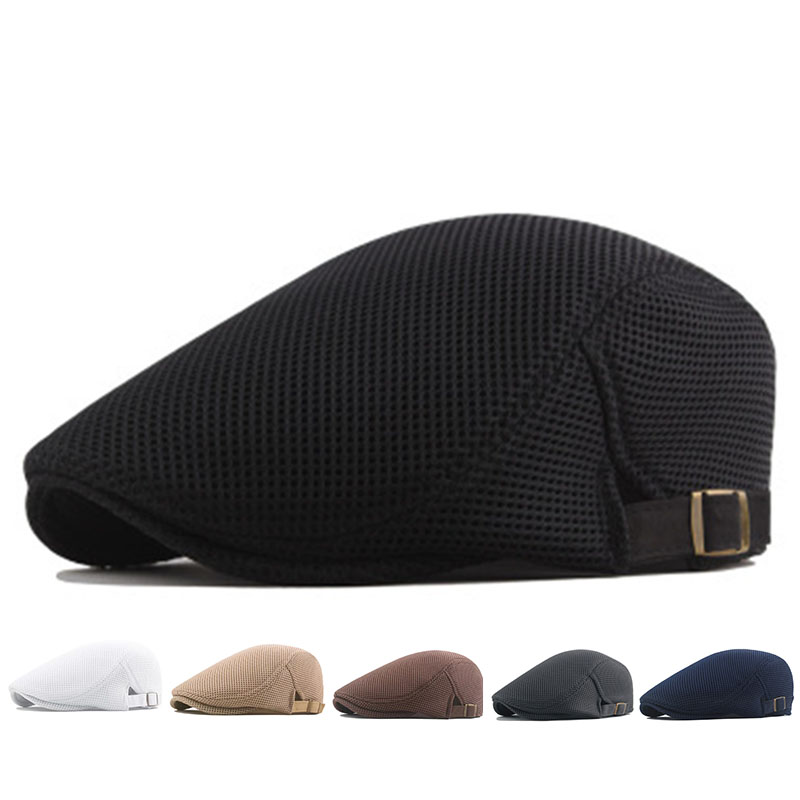Bonés masculinos de malha jornaleiro, chapéus de pintores britânicos, primavera e verão, boinas ventiladas, boné plano ajustável, boinas de hip hop