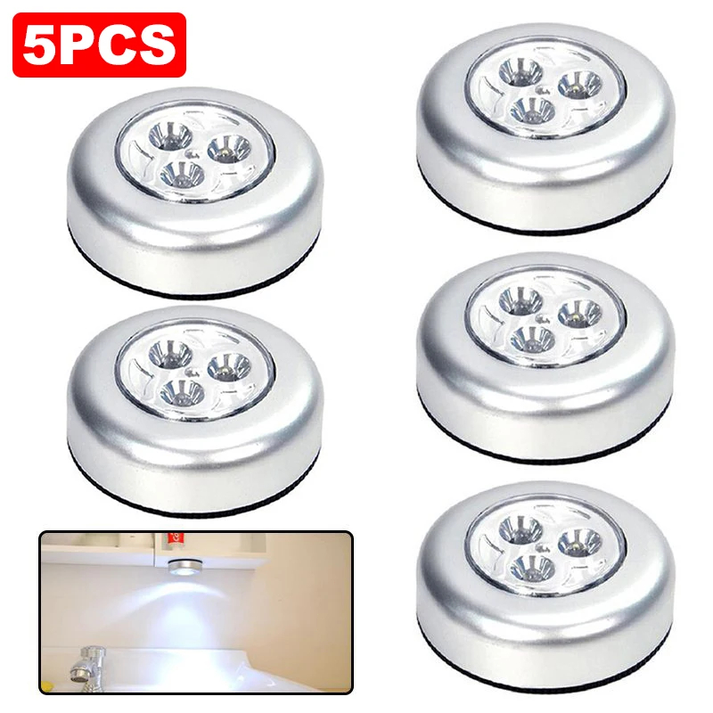 5 uds luz LED nocturna luz LED para debajo del gabinete lámpara de pared inalámbrica Interruptor táctil lámpara de noche alimentada por batería luz nocturna LED para dormitorio