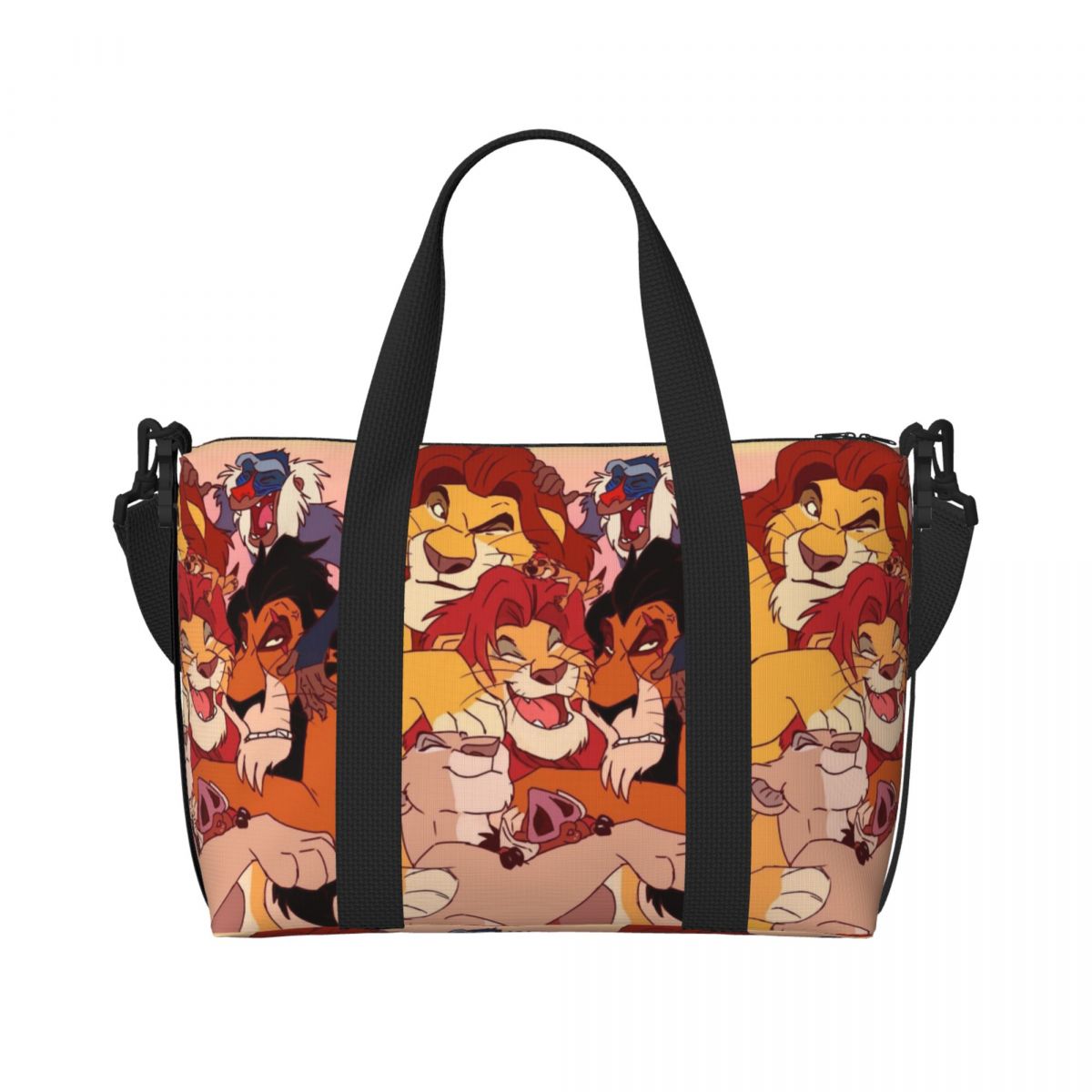 Benutzerdefinierte The Lion King Charaktere Simba Tragetasche für Frauen, großes Fassungsvermögen, niedliche Cartoon-Strand-Gymnastik-Reisetaschen