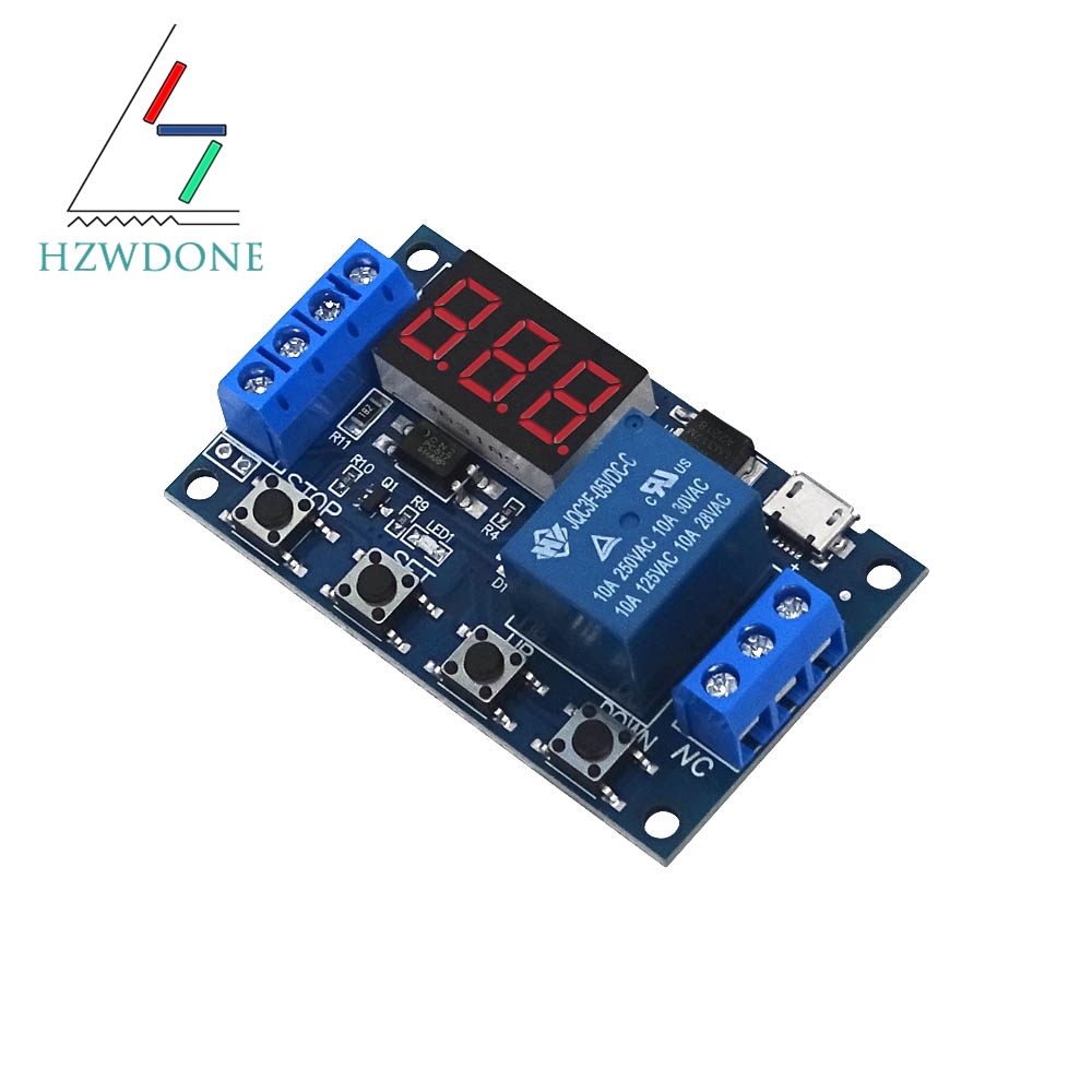 Relé temporizador de 6-30V CC, módulo de relé de retardo programable, temporizador de ciclo con pantalla LED, controlador de hogar inteligente Micro USB de 6V, 9V, 12V y 24V