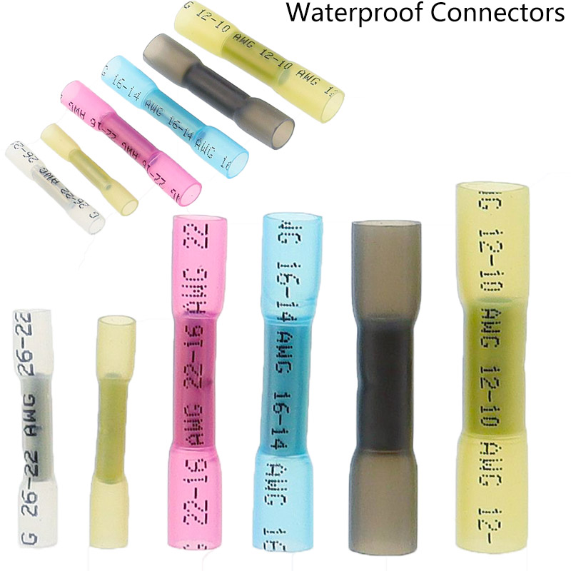 Conectores de Cable a tope termorretráctiles, terminales de crimpado de Cable de automóvil aislados a prueba de agua, AWG 26-10, 0,3-6, 0 mm2