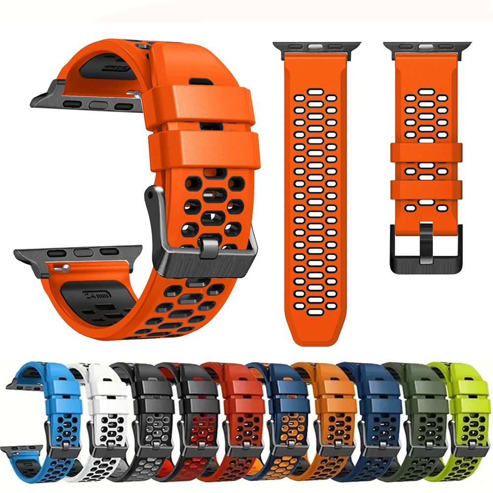 スポーツシリコンストラップ Apple Watch ウルトラ 2 49 ミリメートルブレスレットリストバンド Apple Watch シリーズ 9 8 7 SE 6 45 ミリメートル 44 ミリメートル 42 ミリメートルアクセサリー