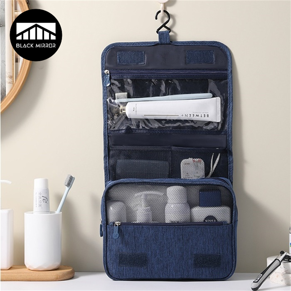 Neceser portátil con gancho para colgar, bolsa de almacenamiento de cosméticos para baño impermeable para mujer, estuche de maquillaje de viaje de gran capacidad para hombre