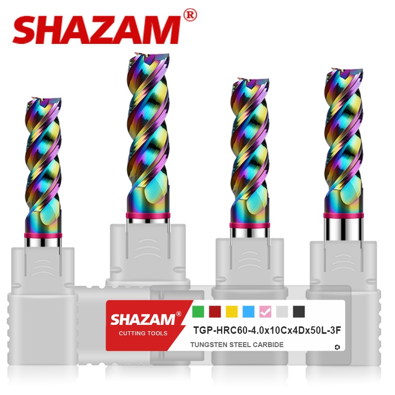 SHAZAM TGP-HRC60 3-Flute Color Circle DLC-Coating Tungsten Steel Carbide Aluminum Flat End Endmills CNC Machining Milling Cutter