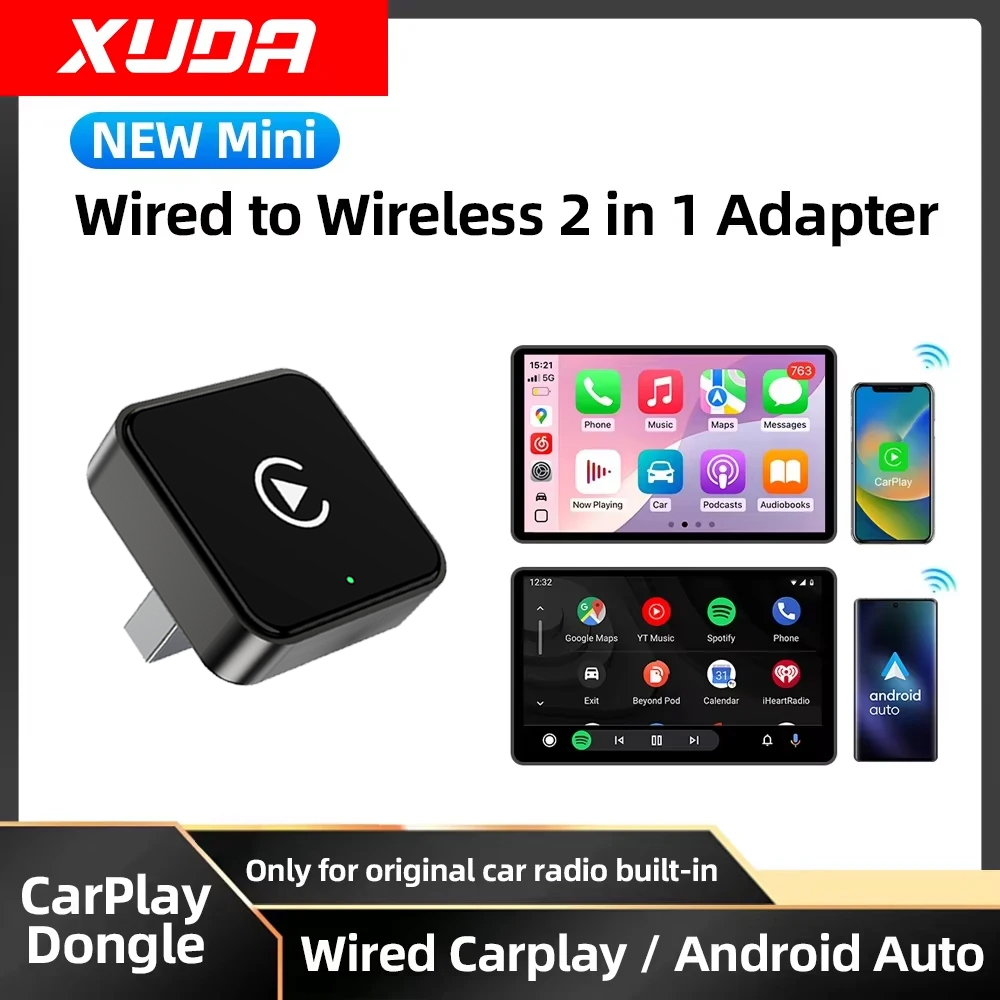 อะแดปเตอร์ XUDA ไร้สายสำหรับ Android Auto รุ่นใหม่ กล่องสมาร์ทมินิ แบบเสียบใช้งานได้ทันที ใช้ได้กับรถยนต์ VW Toyota Nissan Honda Ford Benz ปี 2025