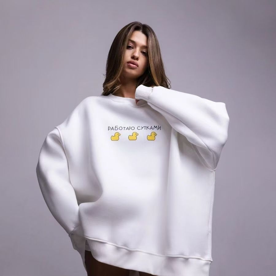Russian Style American Duck Cartoon Print Long Sleeve Sweatshirt Women Spring Clothes Casual Shirts Hoodies Men Sudadera Tops