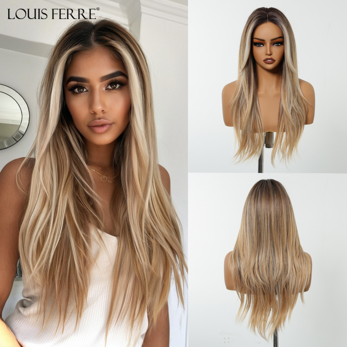Peruca longa reta dianteira do laço da linha fina sintética para preto feminino marrom misturado branco natural parte média peruca para cosplay diário