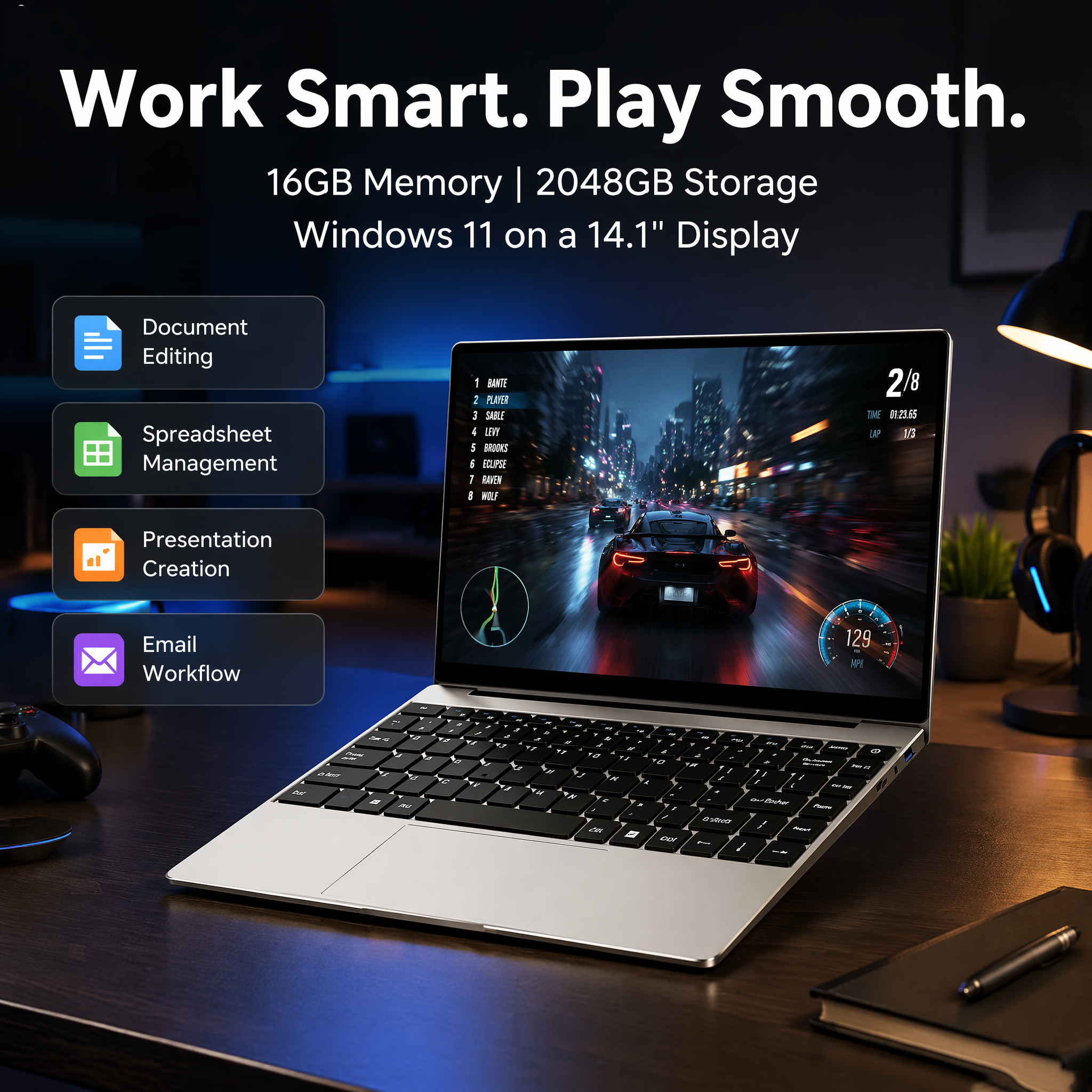 Nouvel Ordinateur Portable Ultra Fin Global 14,1'' 16 Go de RAM 2 To SSD Intel N3700/4405U PC Portable Gamer Écran 1920*1080 Ordinateur de Bureau et d'Étude Windows 11 Pro