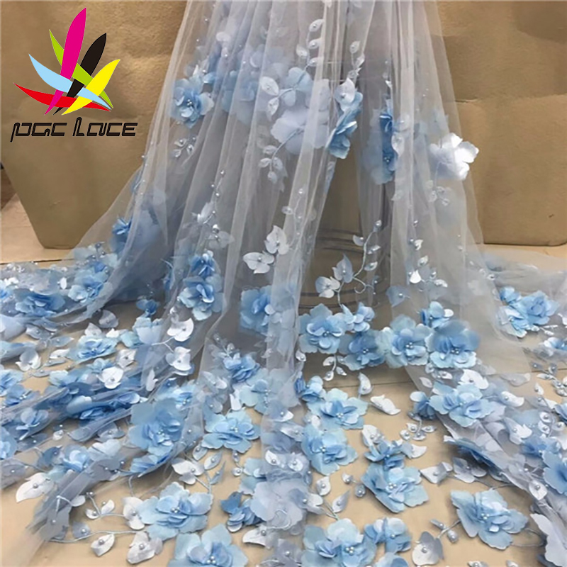 White 3D Beads Lace Fabric 2026 High Quality Mesh Embroidery Applique 3D Flower Tulle Nigerian Lace Fabrics For Bridal LY1355