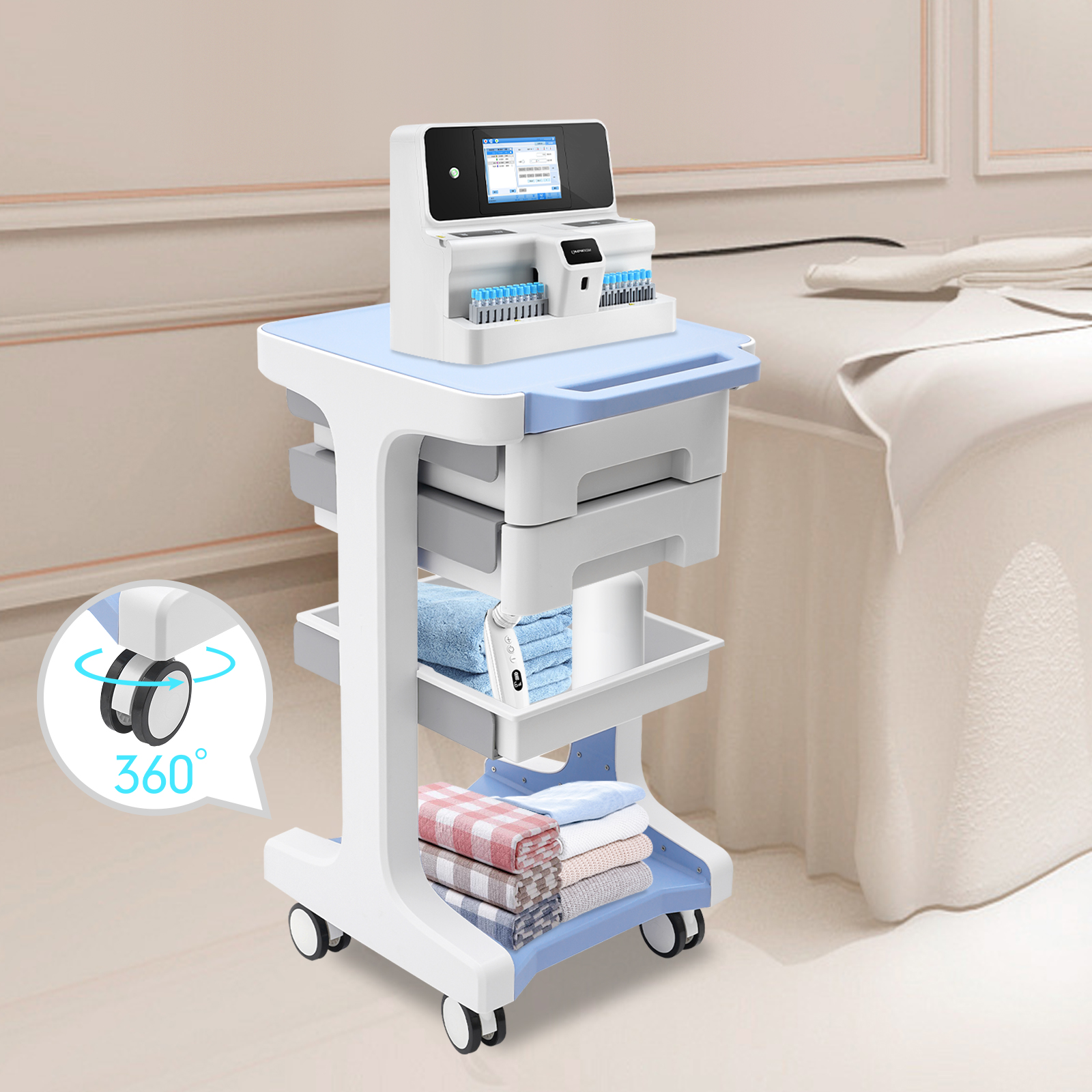 3 lagen ABS-trolley met 2 laden Mobiele medische schoonheidssalon Opbergwagen Plank Laadvermogen 50 kg