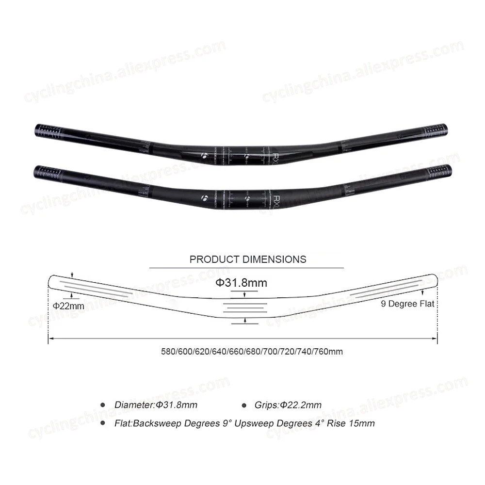 RXL Ultra-Light 9องศา Big Bend ตรง UD เนื้อ Matte/เส้นใยคาร์บอนไฟเบอร์ XC off-Road Racing Strong Handlebar