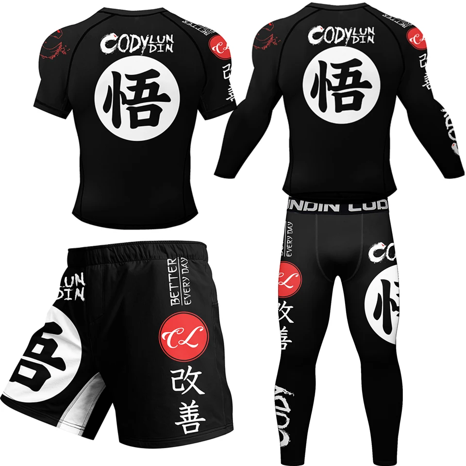 Kimono Jiu Jitsu Mma T-Shirt + Hose Rashguard für Männer 4 Stück/Anzüge Muay Thai MMA Shorts Bjj Gi Rash Guard Boxtrikots Sportanzug