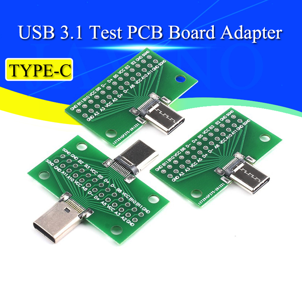 Javino Tipe-C Laki-laki Ke Perempuan USB 3.1 Uji Papan PCB Adaptor Tipe C 24P 2.54Mm Soket Konektor untuk Transfer Kabel Kawat Jalur Data