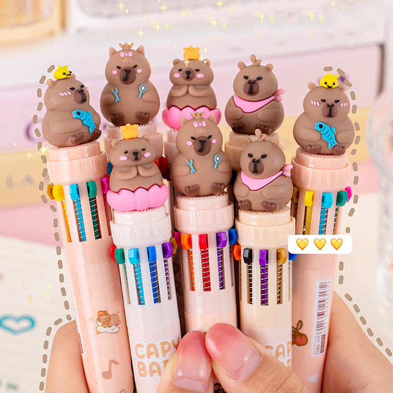 ปากกาลูกลื่น 10 สี ลายคาปิบาร่า ขนาด 0.5 มม. หมึกเจลหลากสี ปากกาซิลิโคนน่ารัก อุปกรณ์การเรียน อุปกรณ์สำนักงาน เครื่องเขียน