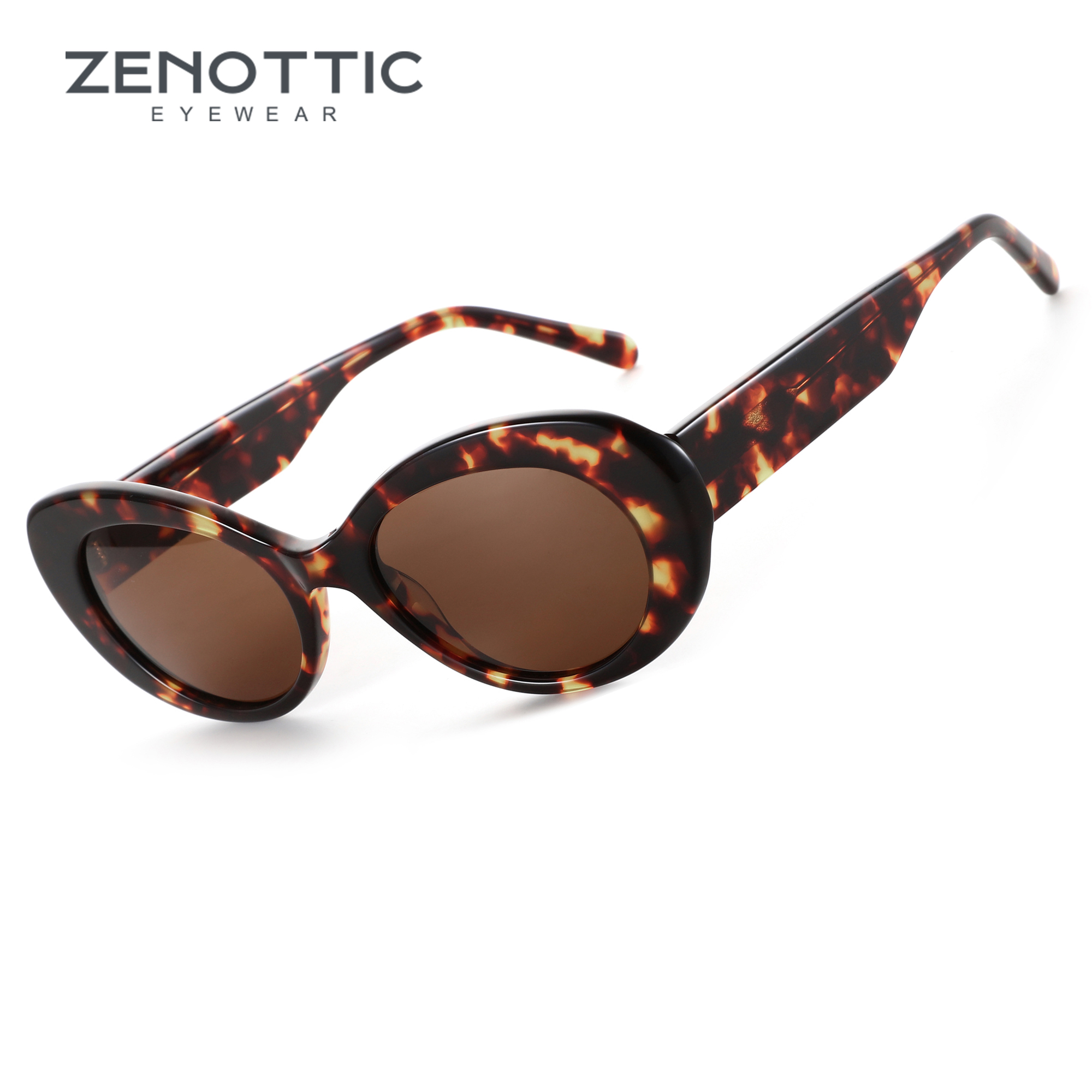 ZENOTTIC Kacamata Hitam Terpolarisasi Oval Asetat Buatan Tangan Wanita Bingkai Tebal Kacamata Pelindung UV400 untuk Hadiah Belanja