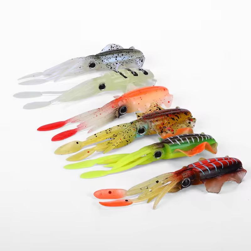 WEIHE (5 stuks) 7cm/2g 10.5cm/7g Zachte Vislok Aas Inktvis Aas Levensechte Octopus TPE Swimbait voor Zoutwater