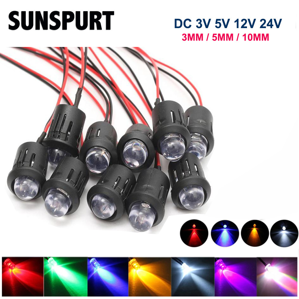 20-100 Chiếc 3Mm/5Mm/10Mm Đỏ/Xanh Lá/Xanh Dương/RGB Trắng UV DC12V 5V 24V Tròn Sẵn Nước LED Rõ Ràng Với Nhựa Giá Đỡ