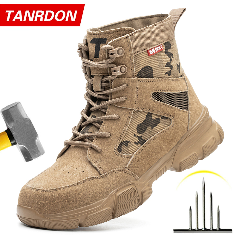 Tênis indestrutíveis sapatos de segurança de trabalho com biqueira de aço à prova de punctura sapatos de proteção de segurança masculina botas táticas