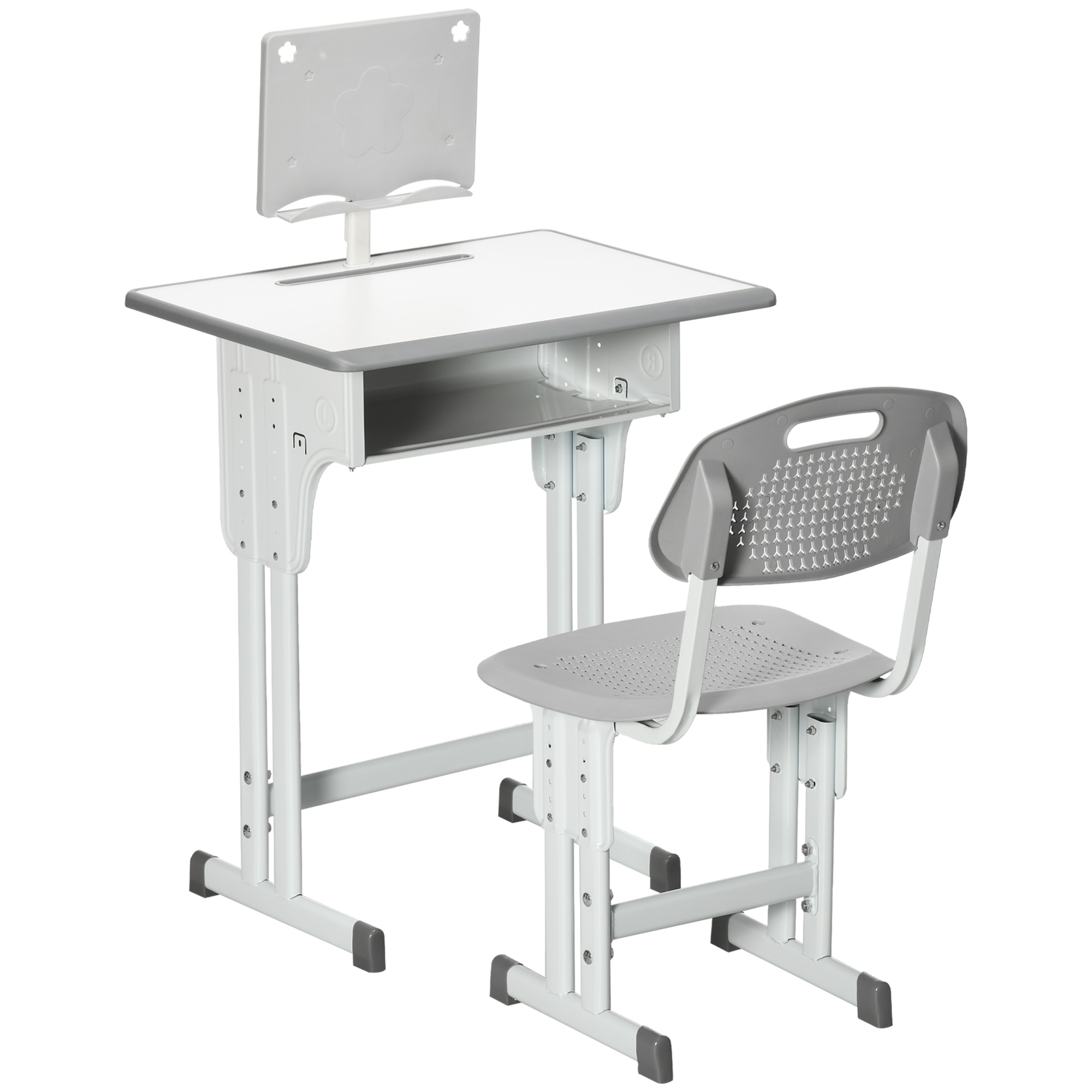 HOMCOM Kids Desk and Chair Set Adjustable Height Study Table Set with Drawer, Book Stand, Pen Slot