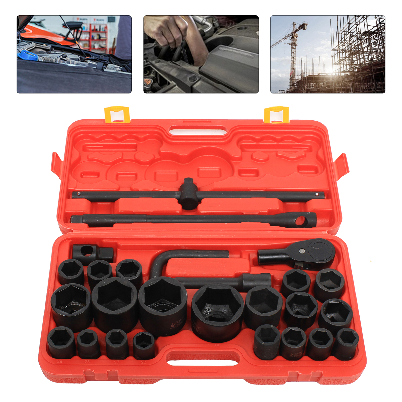 Kit manicotto antideflagrante 26 pezzi 3/4" e 1" Set di prese a impatto Manicotto da 21-65 mm utilizzato per riparazioni auto domestiche Dispositivi meccanici