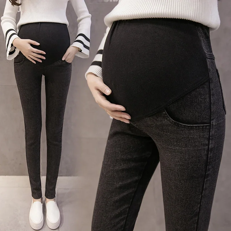 Maternity Pregnancy Skinny Trousers Jeans Pants Elastic Pregnant Women's Feet Stomach Lift  Stretch Denim