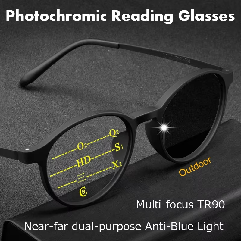 รอบกรอบ Progressive Photochromic แว่นตา unisex Pure Titanium Multi-focus Anti-blue light ธุรกิจแว่นตา 1.0-4