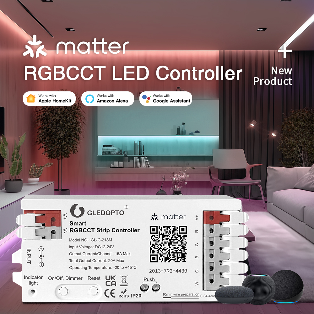 GLEDOPTO LED Controller Smart RGBCCT Streifen Controller PWM Dimmen APP Sprachsteuerung Matter Protokoll Arbeit mit HomeKit Alexa