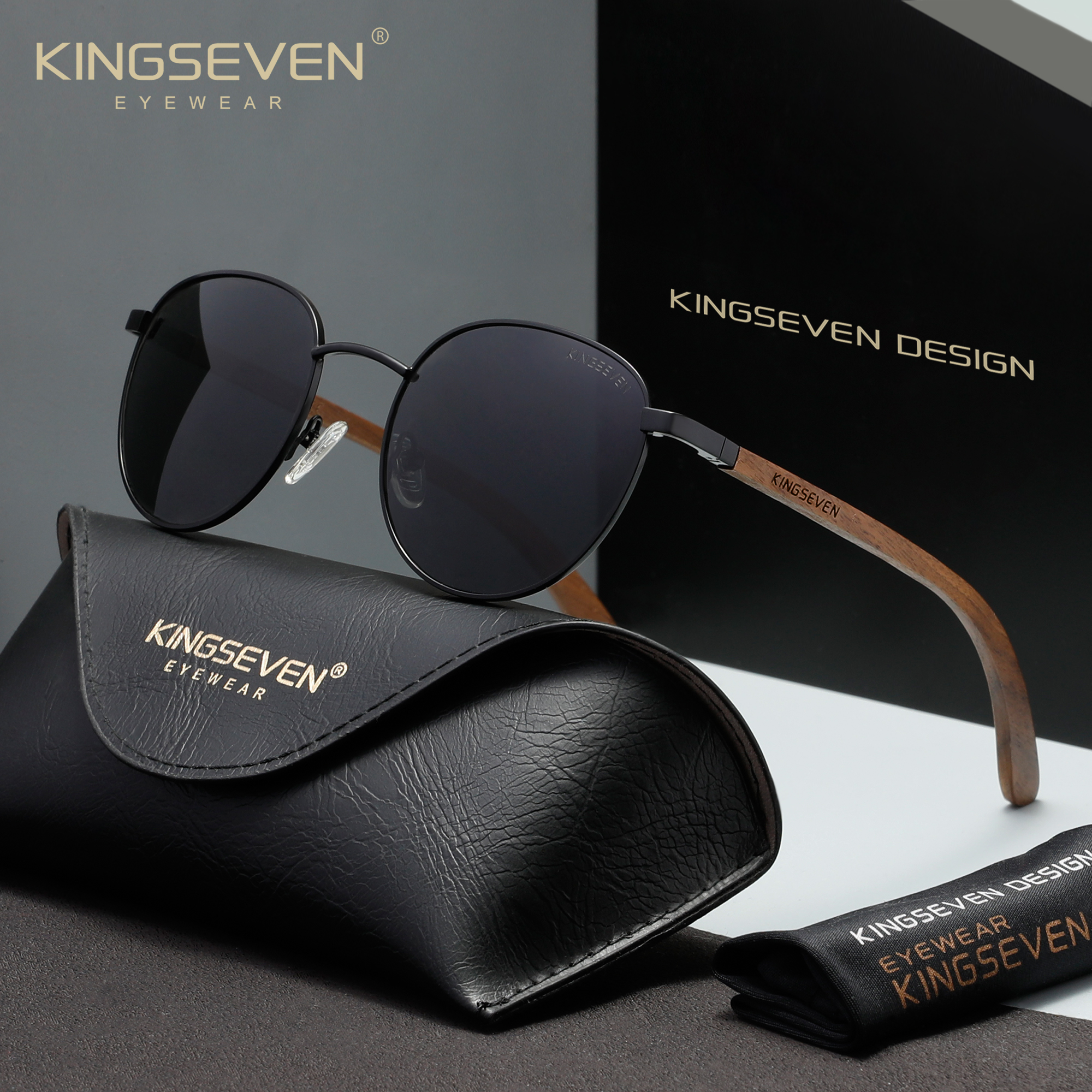 KINGSEVEN Brand Retro Wooden Sunglasses for Men Walnut Wooden Polarized Glasses UV400  Women Handmade Gift Eyewear