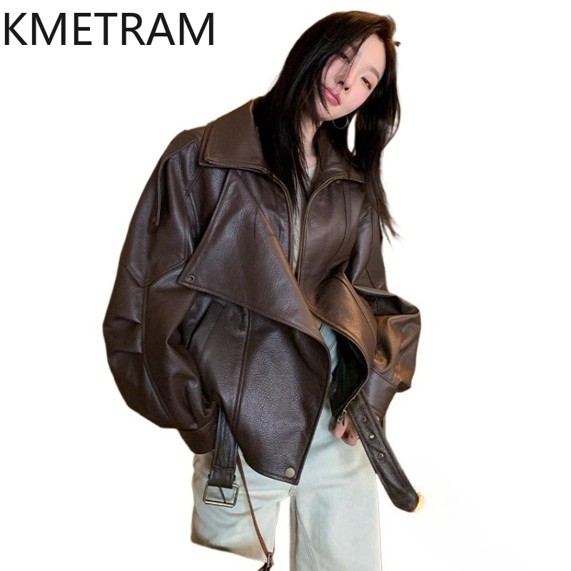 100 % echtes Ziegenleder-Jacke für Damen, braun, Biker-Jacken aus echtem Leder, hochwertige Oberbekleidung, Herbstkleidung, 25, Damen,...