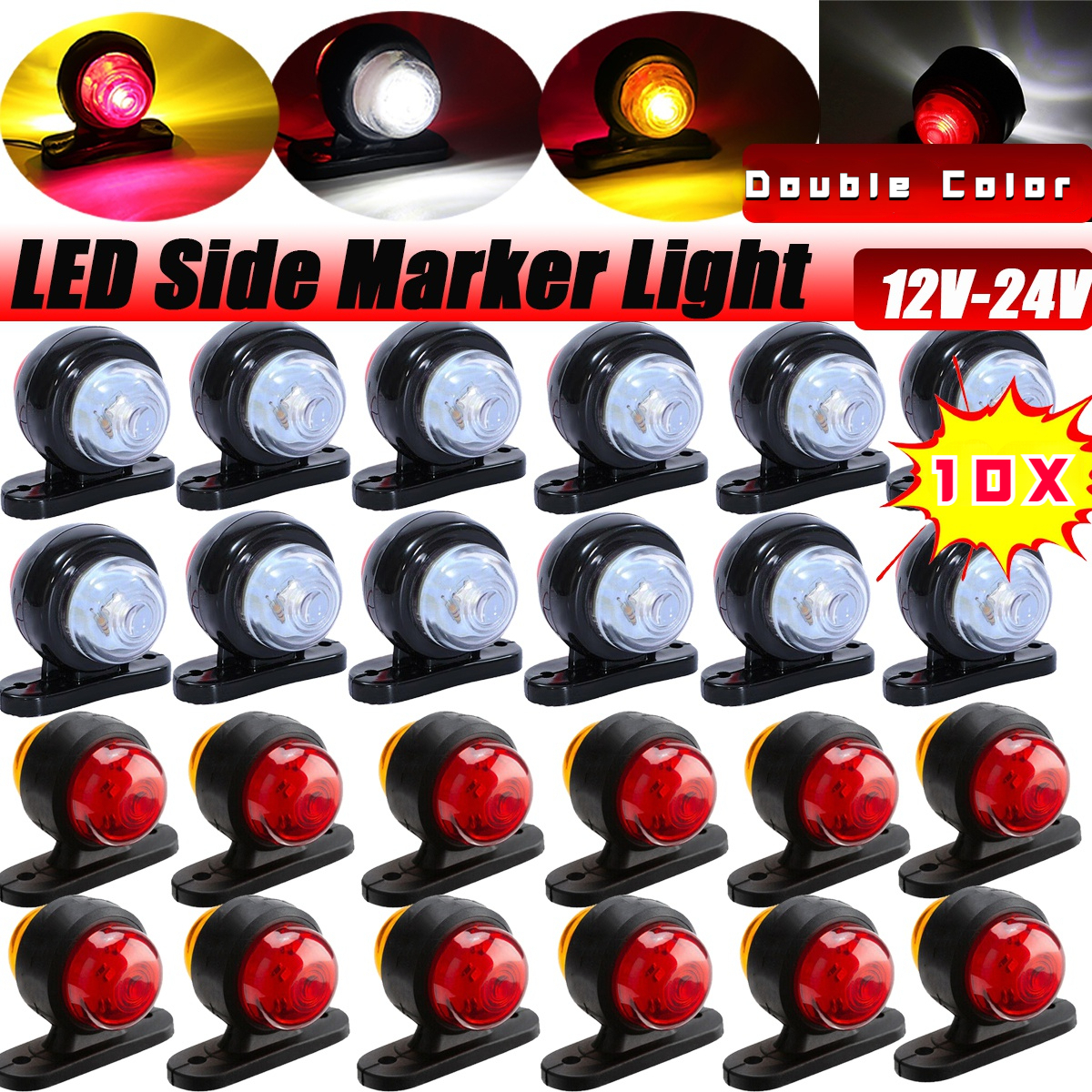 10PCS 12-24V Universal Side Marker Lights Double Side Lighting Indicator Lamp Clearance Lights Warning Light for Truck